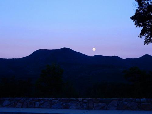 sunrise and full moon on a bushwhack to Northwest Hancock in the White Mountains of New Hampshire