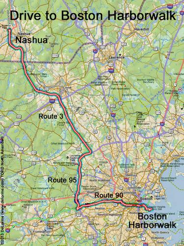 Boston Harborwalk drive route