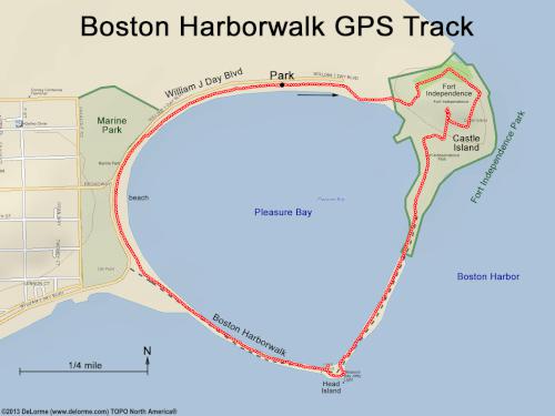 GPS track in February at Boston Harborwalk in Massachusetts