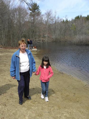 visitors at Berry Pond in Harold Parker State Forest in Massachusetts