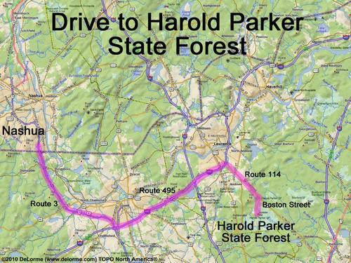 Harold Parker State Forest drive route