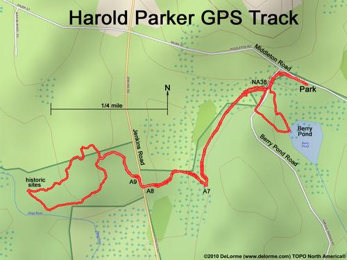 GPS track in Harold Parker State Forest in Massachusetts