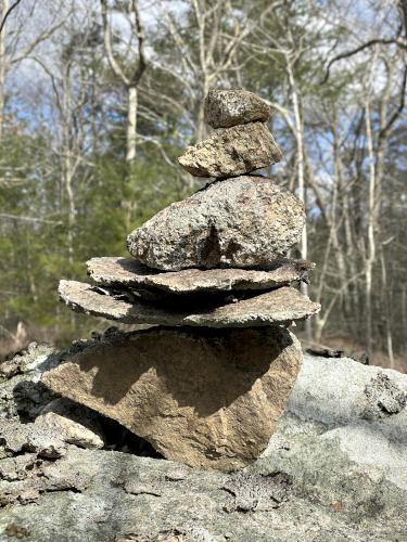 cairn in March at Haskell Pond Loop in northeast MA