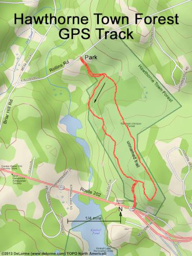 GPS track at Hawthorne Town Forest near Hopkinton in southern New Hampshire