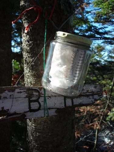 canister on the summit of Bartlett Haystack Mountain in New Hampshire