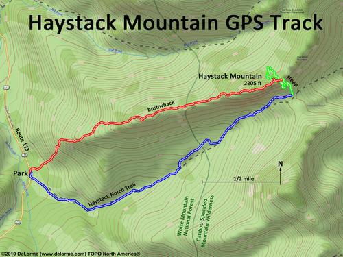 GPS track to Haystack Mountain in Evans Notch Maine