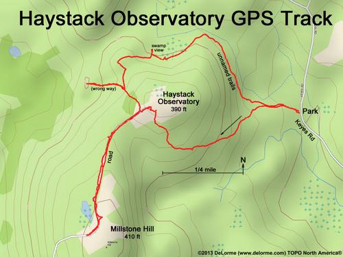 GPS track to Haystack Observatory in northeastern Massachusetts