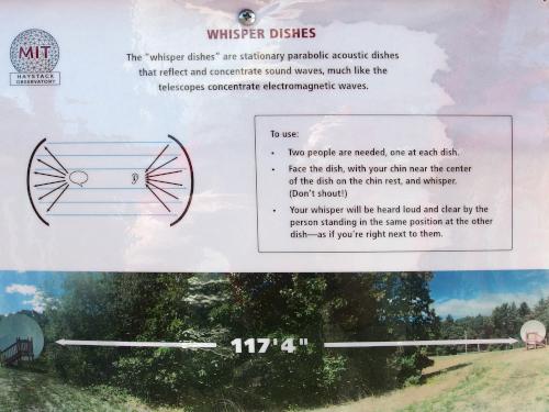 Poster explaining the Whisper Dish pair at the MIT Haystack Observatory near Westford in northeastern Massachusetts