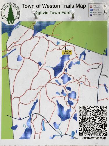 location map in December in Ogilvie Town Forest near Hazel Brook in eastern MA