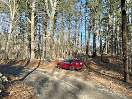 parking and trail start in December at Hazel Brook Conservation Area in eastern MA