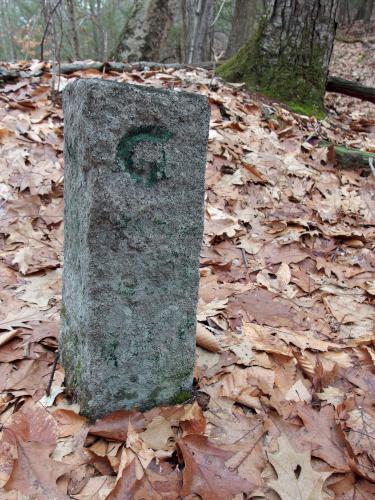 granite town marker in January at Heald Tract in New Hampshire