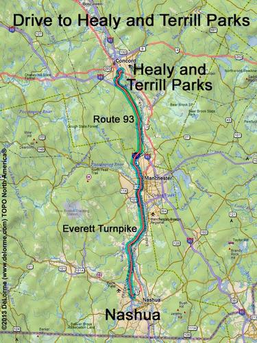 Healy and Terrill Parks drive route