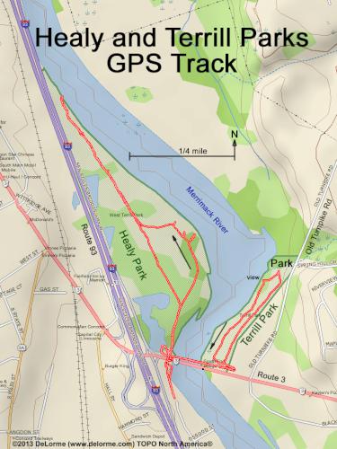 GPS track in January at Healy and Terrill Parks near Concord in southern New Hampshire