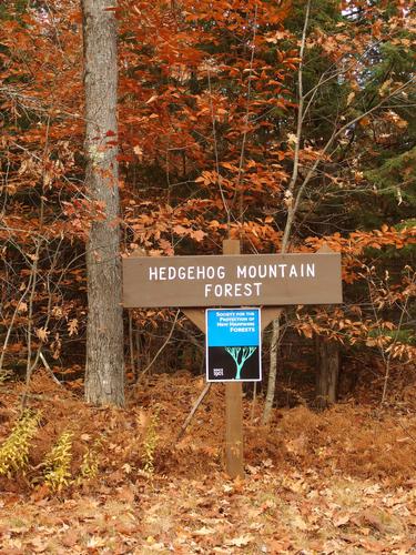 trailhead sign at Hedgehog Mountain near Deering in southern New Hampshire