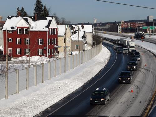 traffic on Route 293 as seen from the Piscataquog Trail bridge at Manchester in southern New Hampshire