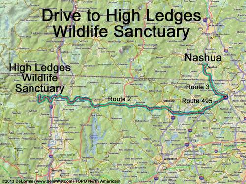 High Ledges Wildlife Sanctuary drive route
