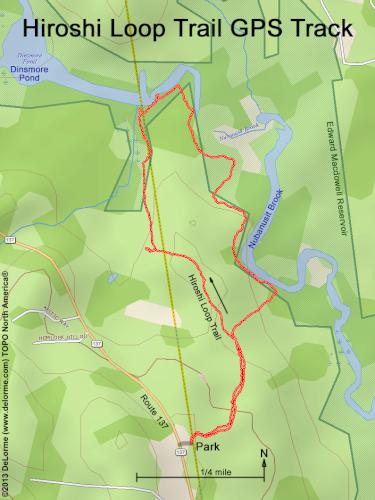 GPS track at Hiroshi Loop Trail near Peterborough in southwestern New Hampshire