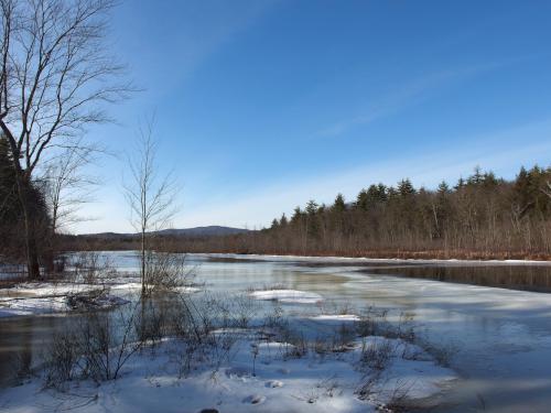 view in February of Dinsmore Pond from Hiroshi Loop Trail near Peterborough in southwestern New Hampshire