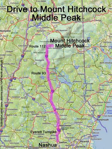 Mount Hitchcock Middle Peak drive route