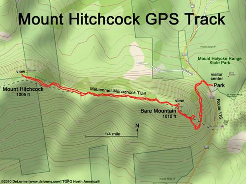 GPS track to Mount Hitchcock in central Massachusetts