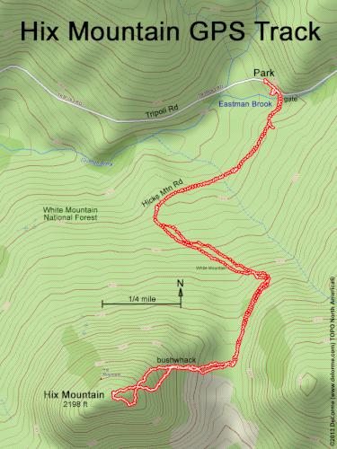 GPS track to Hix Mountain in New Hampshire
