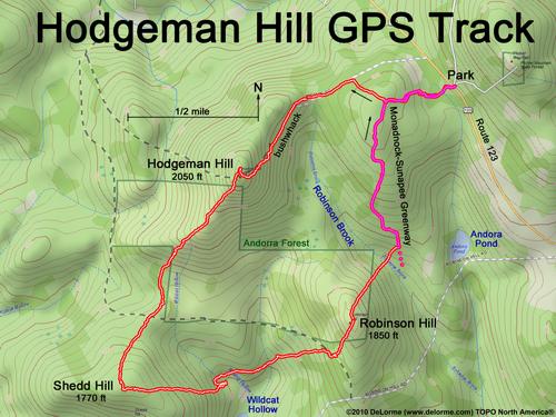 GPS track to Hodgeman Hill in New Hampshire
