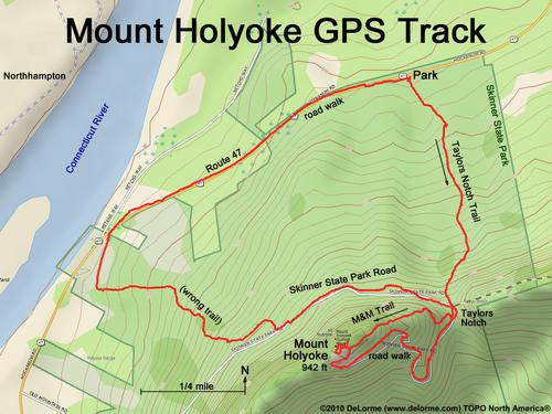 GPS track to Mount Holyoke in central Massachusetts