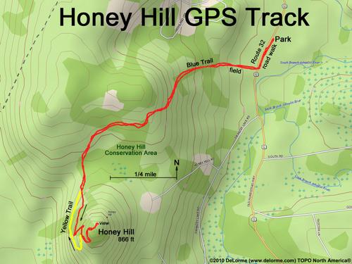 GPS track to Honey Hill in southwestern New Hampshire