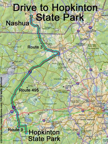 Hopkinton State Park drive route