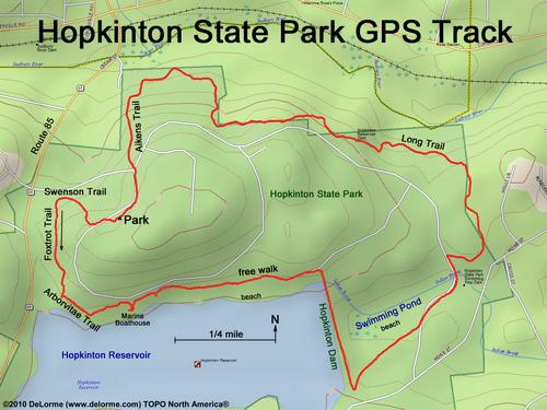 GPS track through Hopkinton State Park in eastern Massachusetts