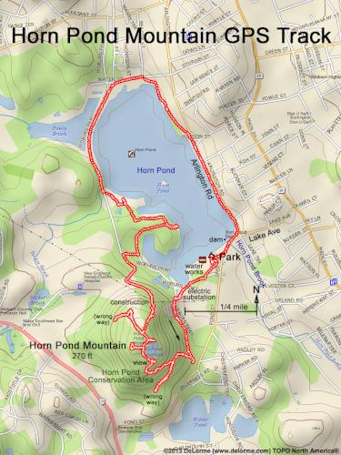 GPS track at Horn Pond Mountain in eastern Massachusetts