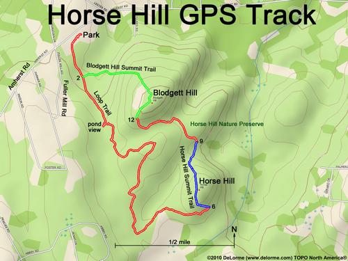GPS track through Horse Hill Nature Preserve in NH