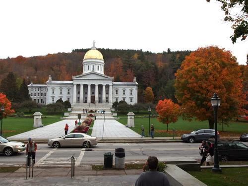 the Vermont capitol building at Montpelier in Vermont with Hubbard Park in the background
