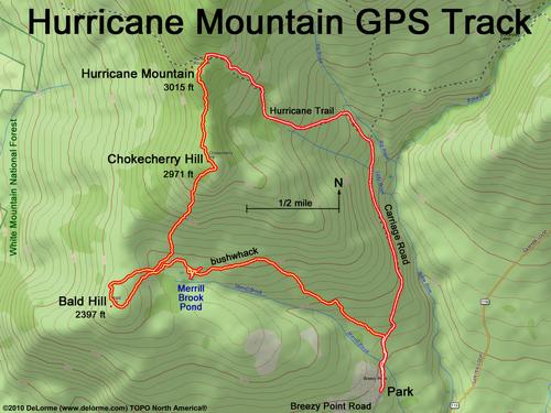 GPS track to Hurricane Mountain in New Hampshire