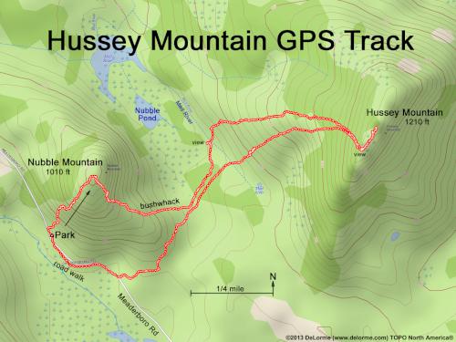 GPS track to Hussey Mountain in New Hampshire