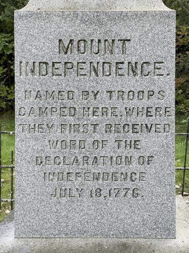 monument in September at Mount Independence in western Vermont