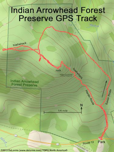 GPS track at Indian Arrowhead Forest Preserve in southwestern New Hampshire