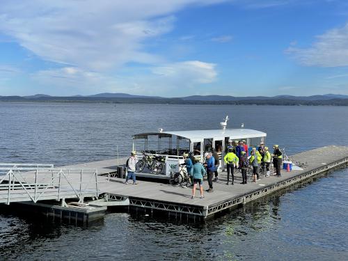 biker ferry in October at the cut in the Island Line Trail in northwest Vermont