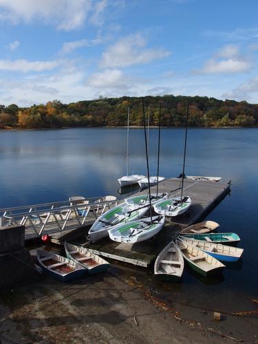 view in October from the Boat House at Jamaica Pond near Boston, Massachusetts
