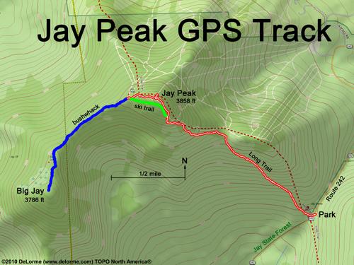 GPS track to Jay Peak in Vermont