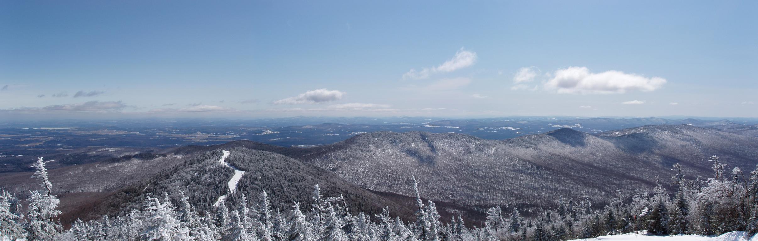 panoramic view in April of the Long Trail from Jay Peak in Vermont