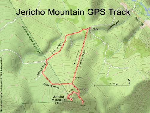 GPS track to Jericho Mountain in northern New Hampshire