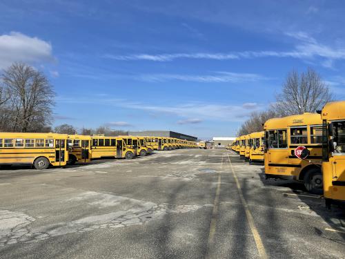 school buses in January at Joyce Park in Nashua NH