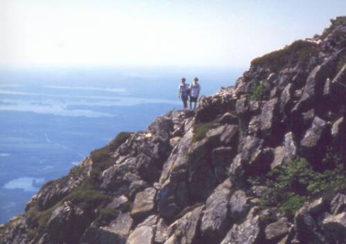 hikers on the way up Mount Katahdin in Maine