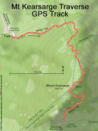 GPS track of a traverse over Mount Kearsarge in New Hampshire
