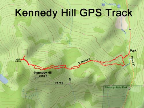 GPS track to Kennedy Hill in southern New Hampshire