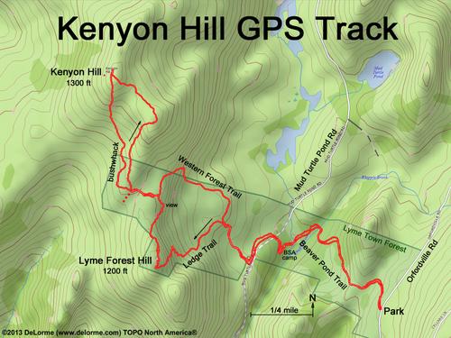 GPS track through Lyme Town Forest to Kenyon Hill in western New Hampshire