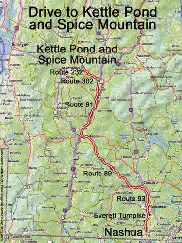 Kettle Pond and Spice Mountain drive route