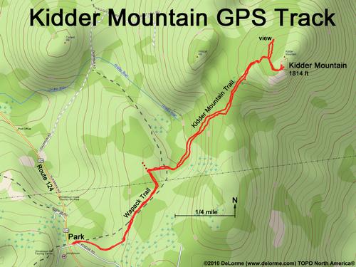 GPS track to Kidder Mountain in southern New Hampshire