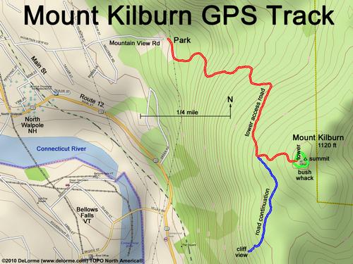 GPS track to Mount Kilburn in New Hampshire